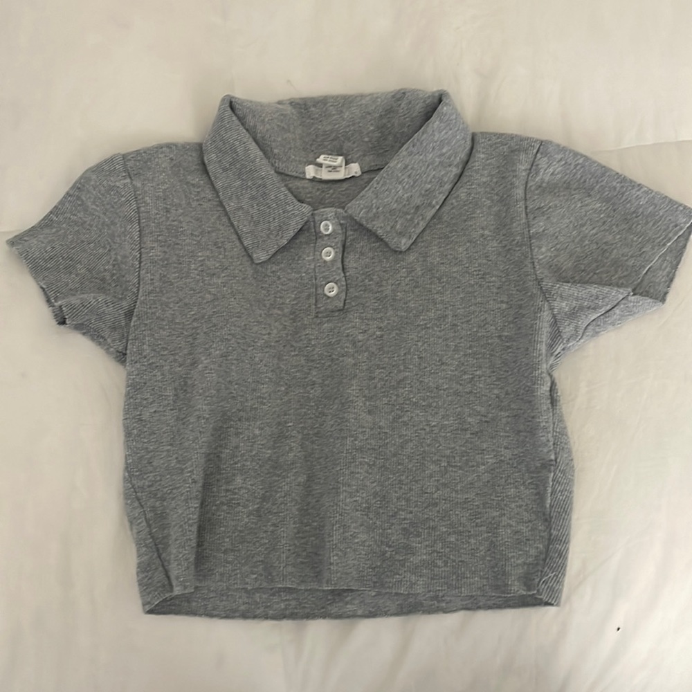 Gray Collard Crop Top